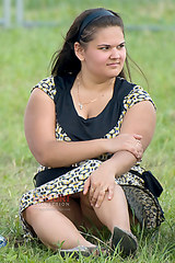 Fat woman exposing upskirt